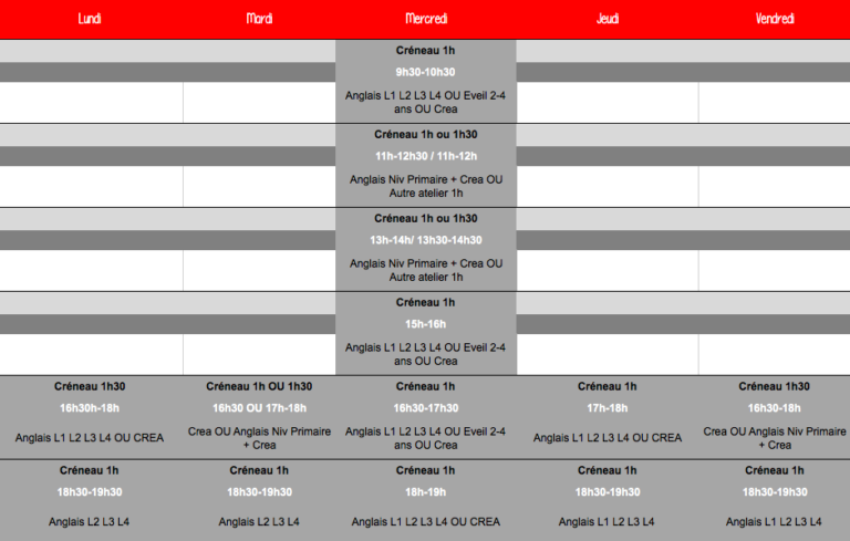 Planning Little anglais lorient emilie 2026-2027