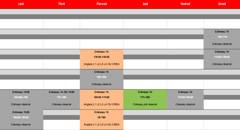 Planning Little anglais 2026-2027avec Sevil lorient morbihan larmor plage plouay lanester caudan hennebont kervignac languidic