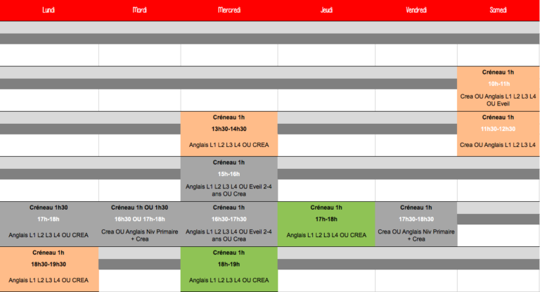 Planning Little anglais Sevil cours et ateliers d'anglais pour enfants et adolescents lorient larmor plage ploemeur lanester kervignac caudan hennebont languidic 2026:2027